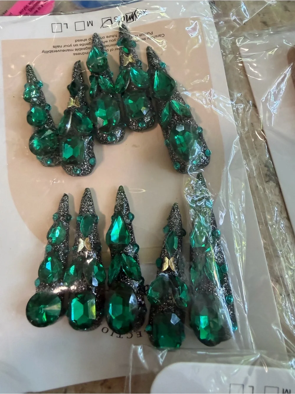 5 Pack Press on Gem Nails Size Small